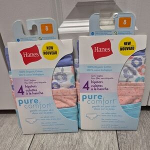 2 Pks of Hanes Pure Comfort 100% Organic Cotton4 pairs Hipsters underwears; Sz 8